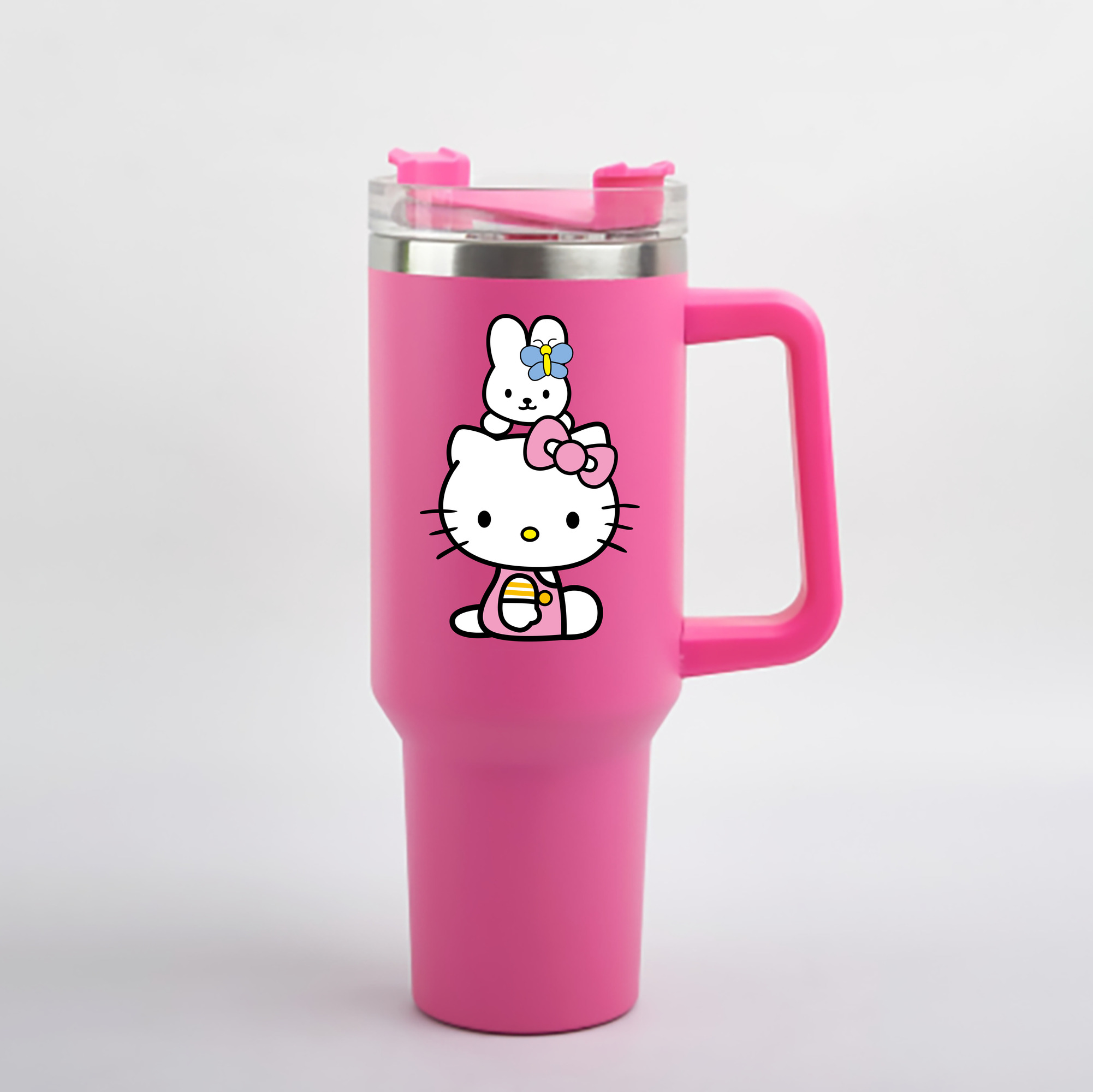 （画像用） Hello Kitty ハローキティ 1200mL車用タンブラー - クリスタルステッカー（プラスチックストロー付き）